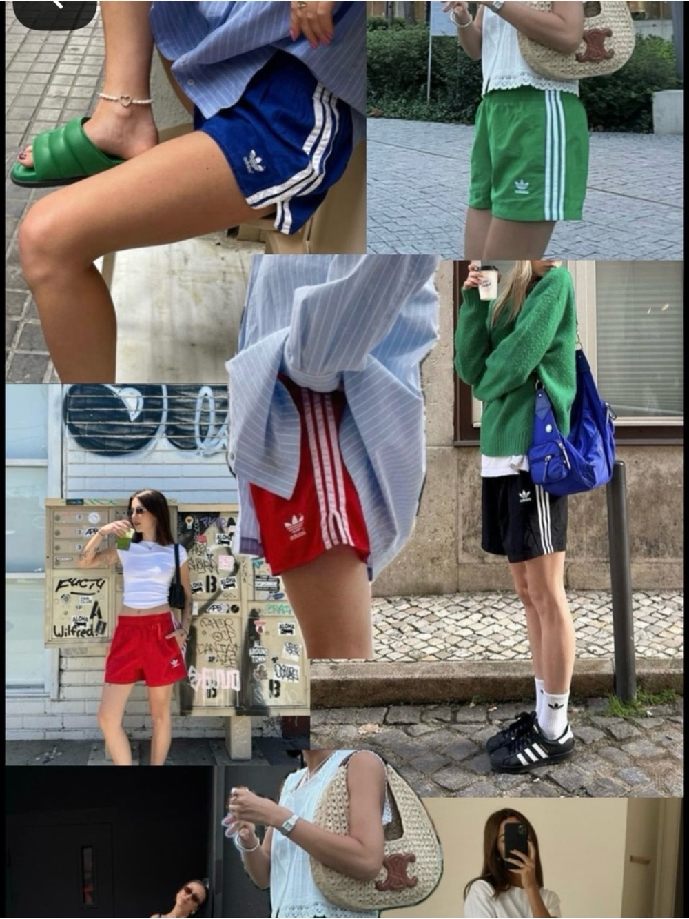adidas Trefoil Athletic Shorts in Blue, Green, Red, Black